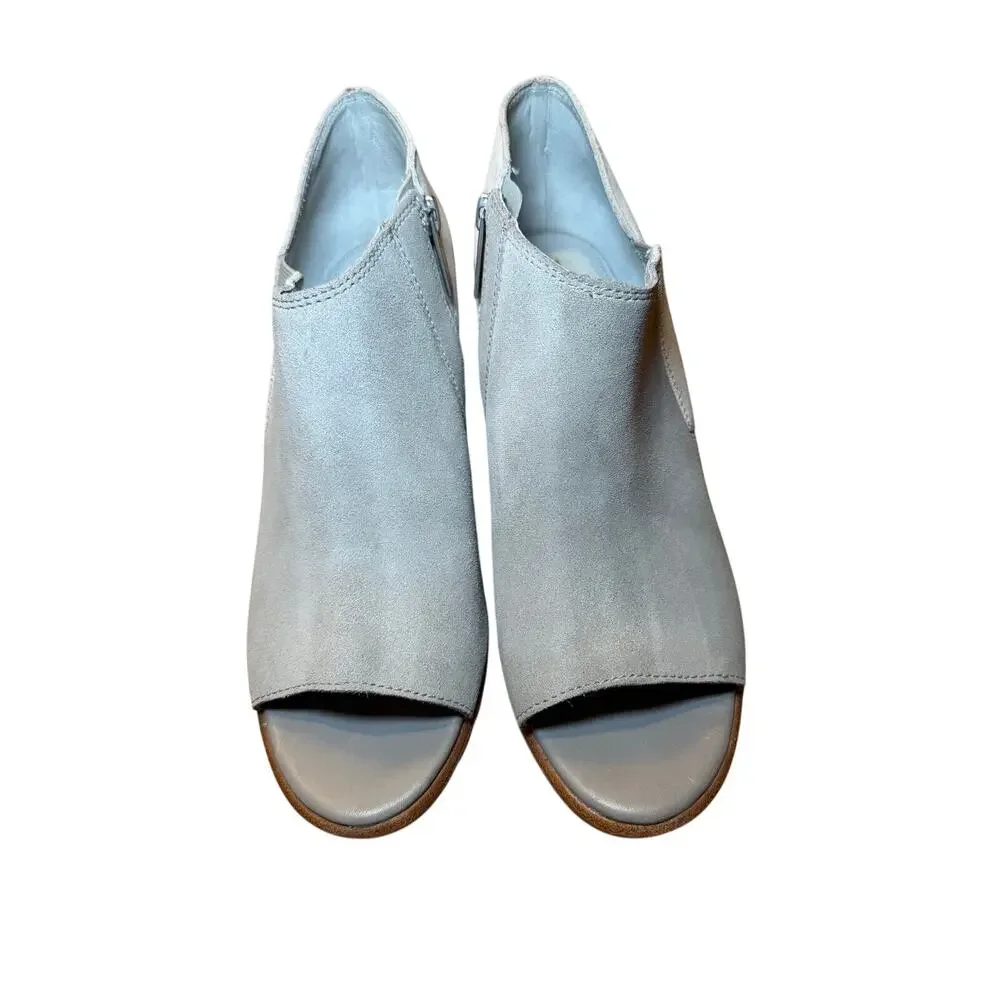 Sorel Gray Suede Peep‎ Toe Ankle Booties Block Heel Side Zip Women’s Size 9